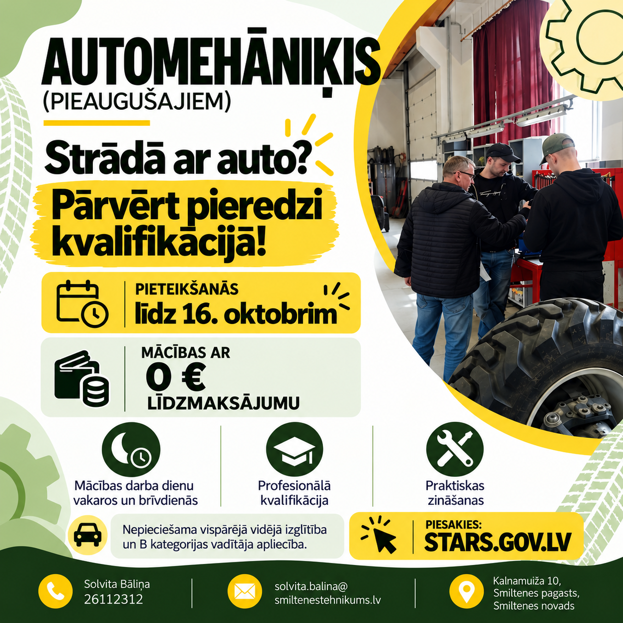 Iegūsti automehāniķa kvalifikāciju – piesakies līdz 16. oktobrim!